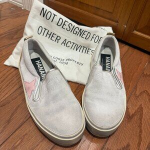 Golden Goose Limited Edition Hanami Slip Ons White with Pink, Gold and Silver
